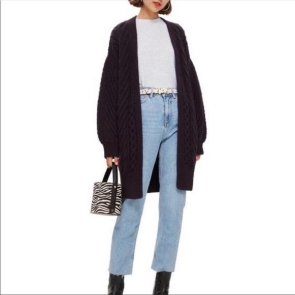 Topshop Long Open Front Cardigan Navy 